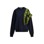 Essentiel Antwerp Navy cotton-blend sweatshirt with ruffle details - Essentiel Antwerp Shirts - Colorful Belgian Design - Shop at Coveti