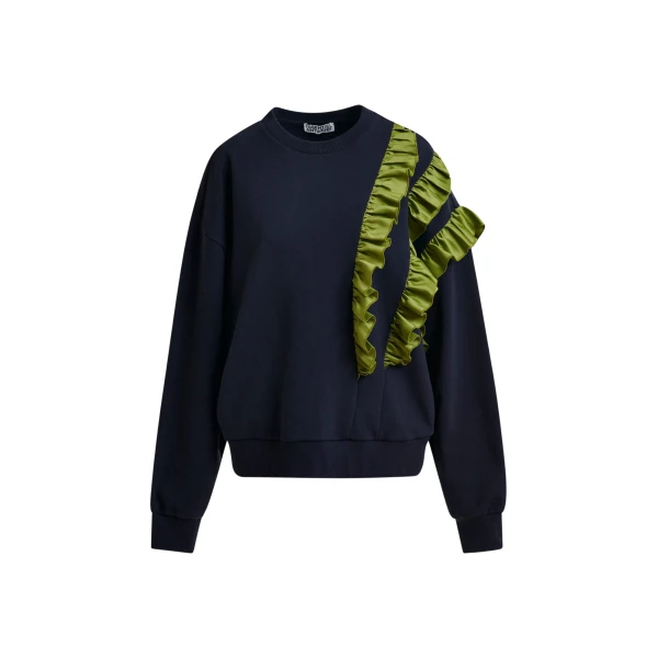 Essentiel Antwerp Navy cotton-blend sweatshirt with ruffle details - Essentiel Antwerp Shirts - Colorful Belgian Design - Shop at Coveti