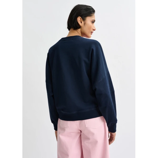 Essentiel Antwerp Navy cotton sweatshirt with pink floral sequin and bead-embellished embroidery Top, view 4