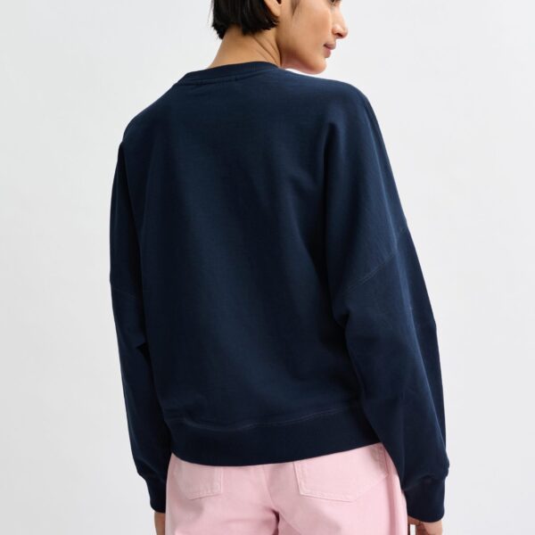 Essentiel Antwerp Navy cotton sweatshirt with pink floral sequin and bead-embellished embroidery - Essentiel Antwerp Shirts - Colorful Belgian Design - Shop at Coveti