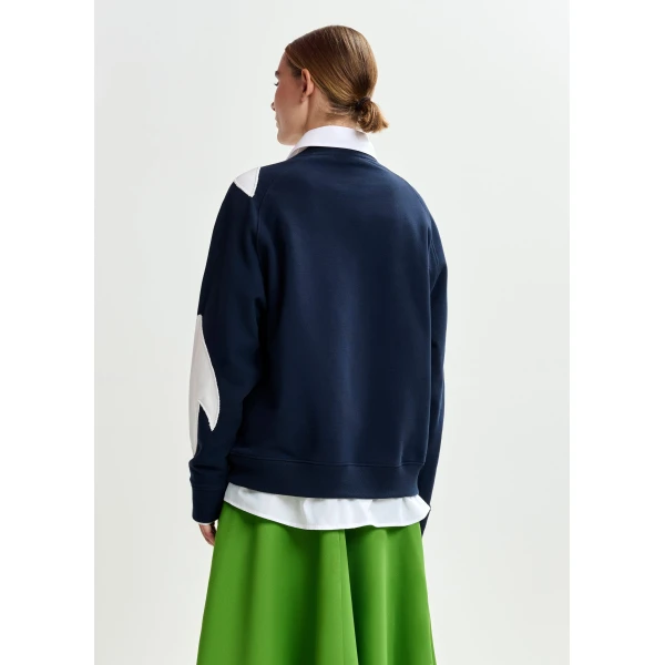Essentiel Antwerp Navy cotton sweatshirt with white flame appliqués Top, view 4