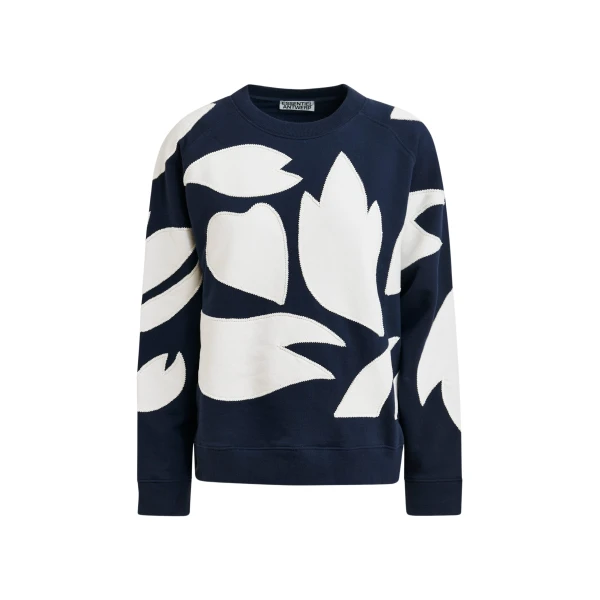Essentiel Antwerp Navy cotton sweatshirt with white flame appliqués - Essentiel Antwerp Shirts - Colorful Belgian Design - Shop at Coveti