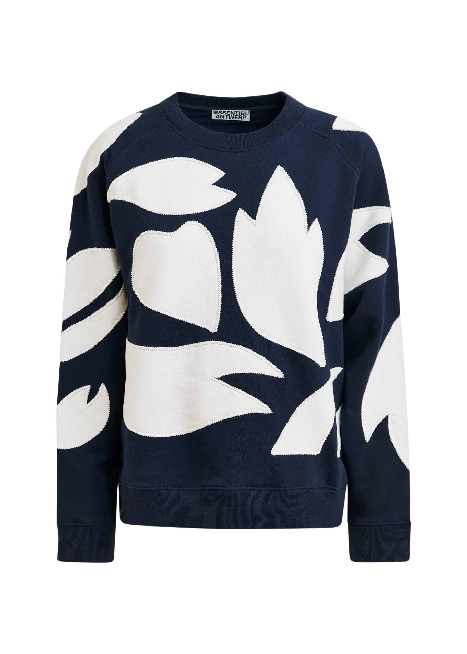 Navy-cotton-sweatshirt-with-white-flame-appliques-Essentiel-Antwerp-Shirts-scaled40528_nobg Essentiel Antwerp Navy cotton sweatshirt with white flame appliqués - Essentiel Antwerp Shirts - Colorful Belgian Design - Shop at Coveti