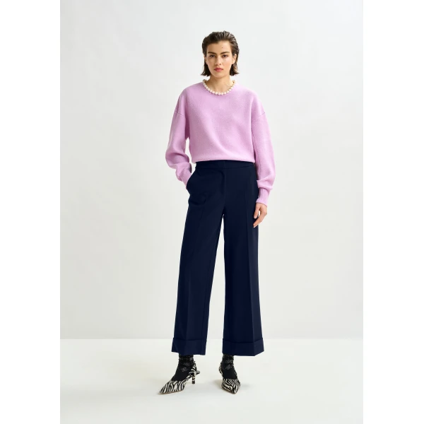 Essentiel Antwerp Navy cropped pants with folded cuffs, view 2