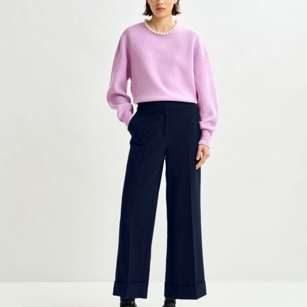 Essentiel Antwerp Navy cropped pants with folded cuffs - Essentiel Antwerp Pants - Colorful Belgian Design - Shop at Coveti
