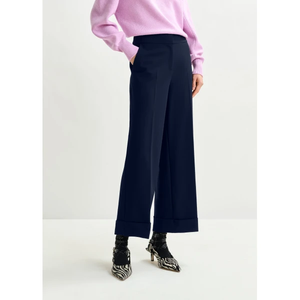 Essentiel Antwerp Navy cropped pants with folded cuffs, view 3