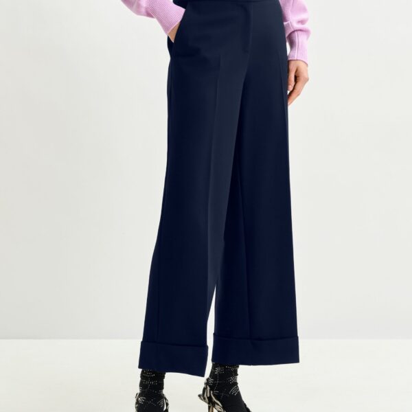 Essentiel Antwerp Navy cropped pants with folded cuffs - Essentiel Antwerp Pants - Colorful Belgian Design - Shop at Coveti