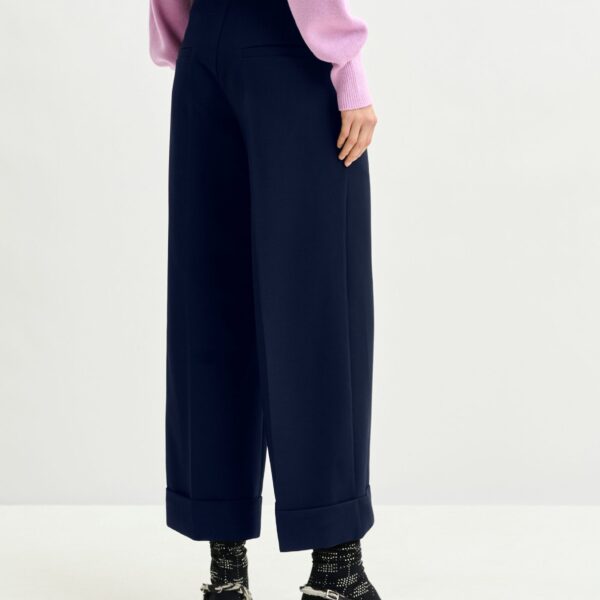 Essentiel Antwerp Navy cropped pants with folded cuffs - Essentiel Antwerp Pants - Colorful Belgian Design - Shop at Coveti