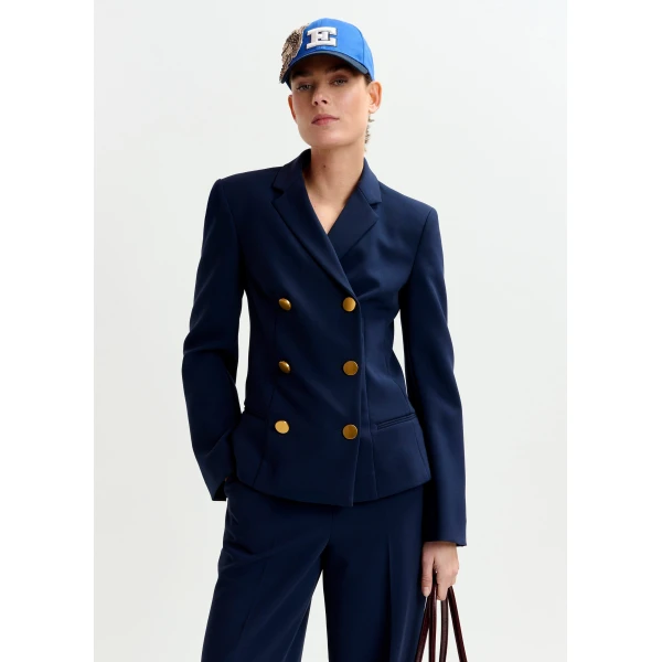 Essentiel Antwerp Navy double-breasted blazer with gold-tone buttons, view 2