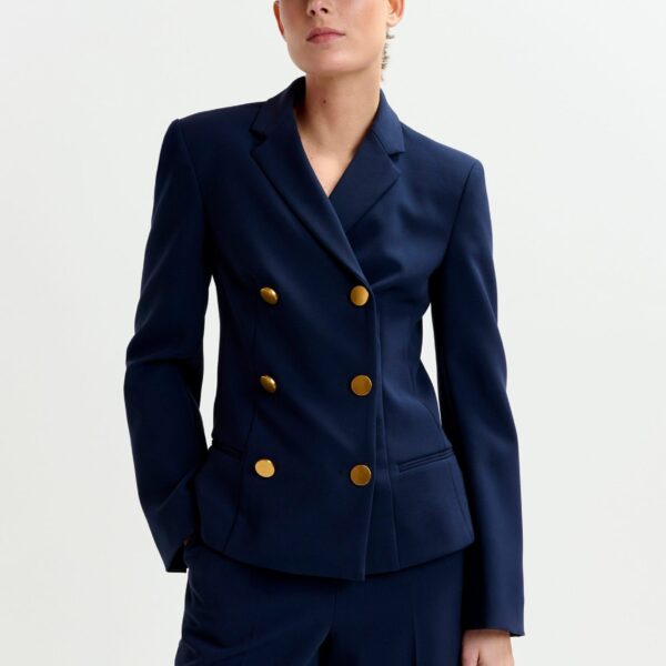 Essentiel Antwerp Navy double-breasted blazer with gold-tone buttons - Essentiel Antwerp Jackets - Colorful Belgian Design - Shop at Coveti