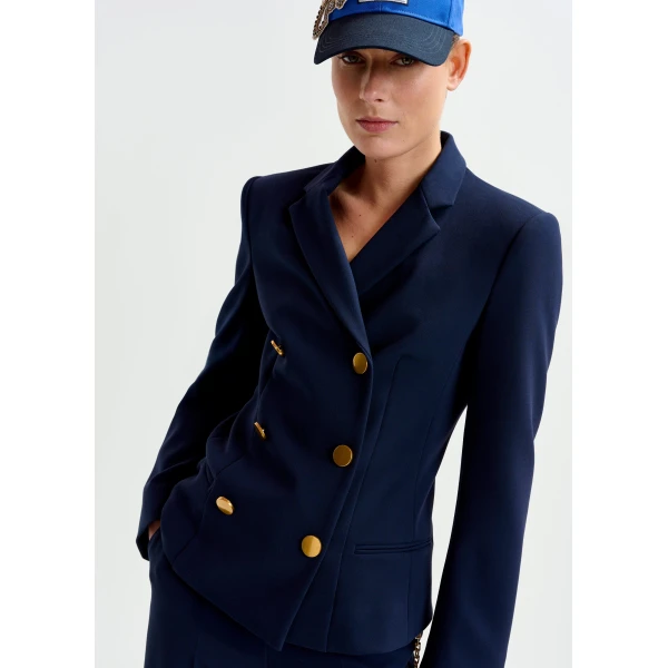 Essentiel Antwerp Navy double-breasted blazer with gold-tone buttons, view 3