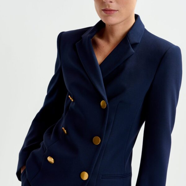 Essentiel Antwerp Navy double-breasted blazer with gold-tone buttons - Essentiel Antwerp Jackets - Colorful Belgian Design - Shop at Coveti