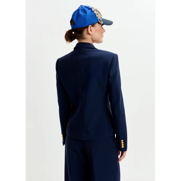 Essentiel Antwerp Navy double-breasted blazer with gold-tone buttons, view 4