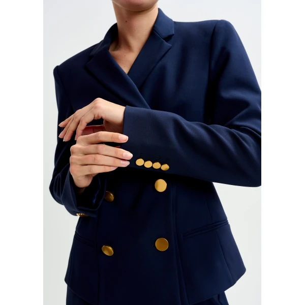 Essentiel Antwerp Navy double-breasted blazer with gold-tone buttons, view 5
