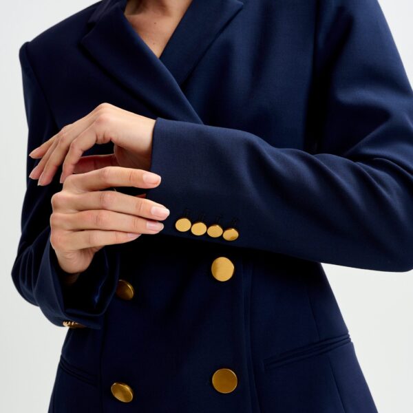 Essentiel Antwerp Navy double-breasted blazer with gold-tone buttons - Essentiel Antwerp Jackets - Colorful Belgian Design - Shop at Coveti