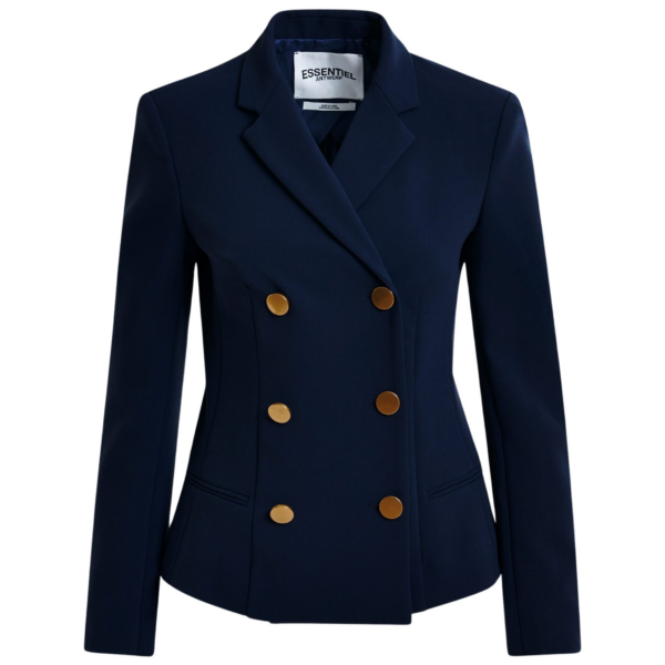Essentiel Antwerp Navy double-breasted blazer with gold-tone buttons - Essentiel Antwerp Jackets - Colorful Belgian Design - Shop at Coveti