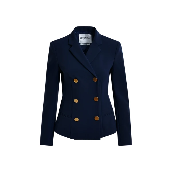 Essentiel Antwerp Navy double-breasted blazer with gold-tone buttons - Essentiel Antwerp Jackets - Colorful Belgian Design - Shop at Coveti
