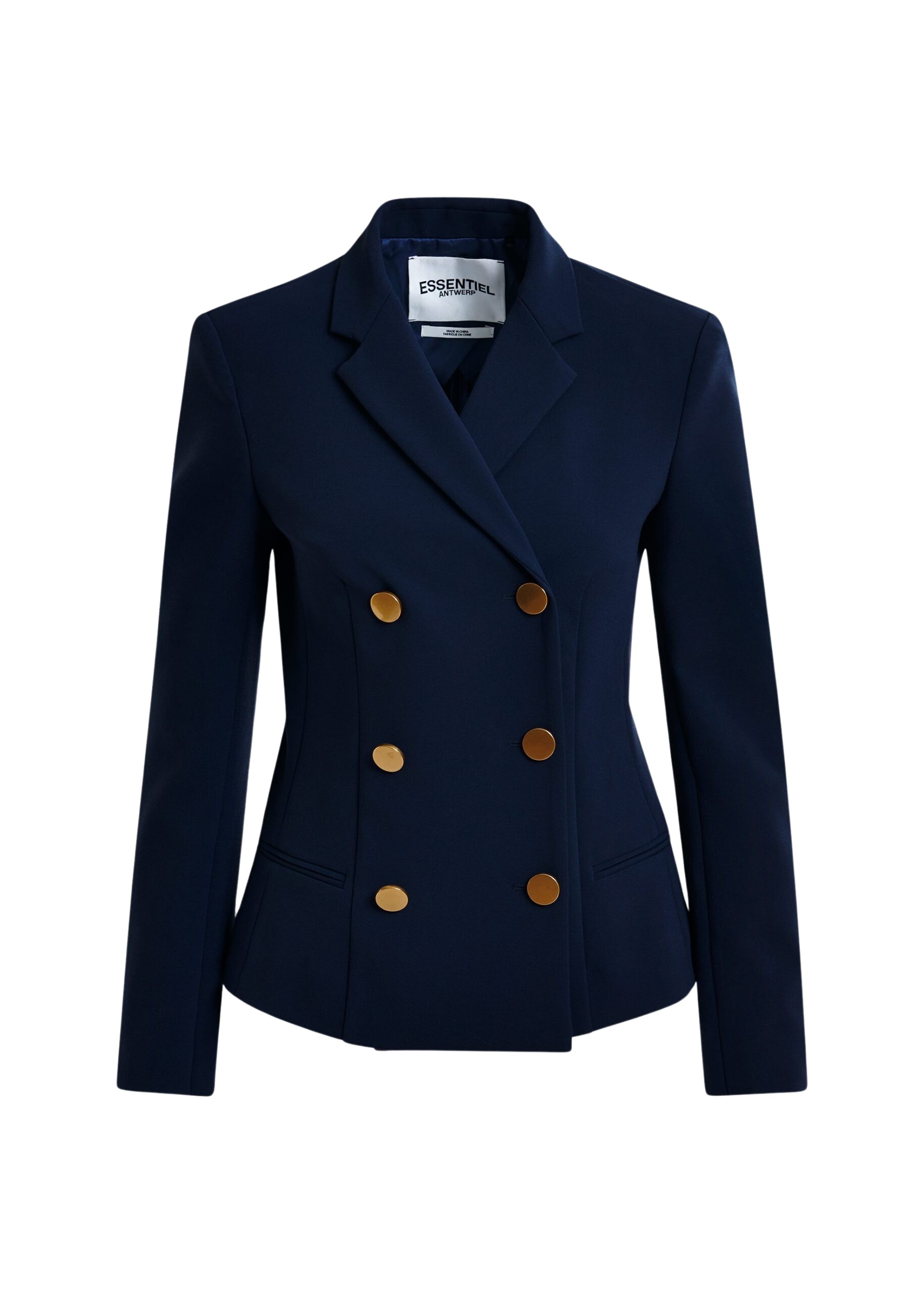 Essentiel Antwerp Navy double-breasted blazer with gold-tone buttons