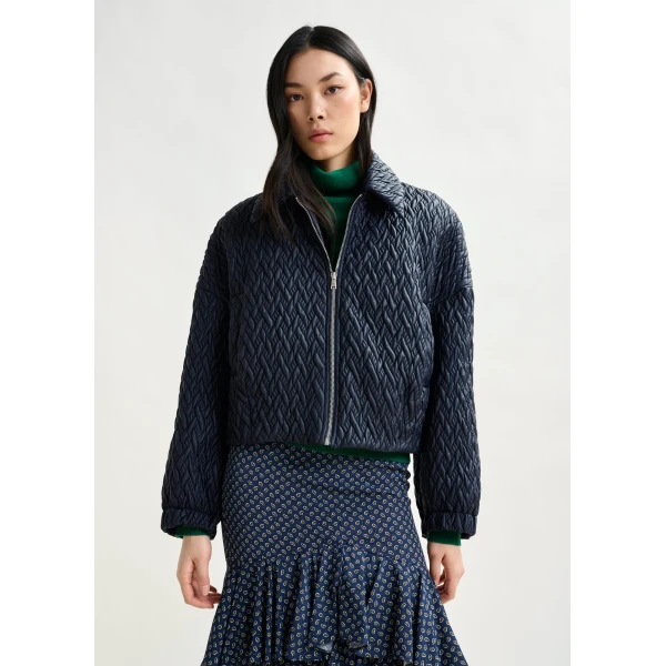 Essentiel Antwerp Navy faux leather bomber jacket, view 2