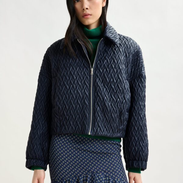 Essentiel Antwerp Navy faux leather bomber jacket - Essentiel Antwerp Jackets - Colorful Belgian Design - Shop at Coveti