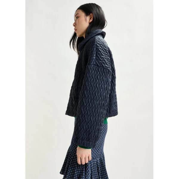 Essentiel Antwerp Navy faux leather bomber jacket, view 3