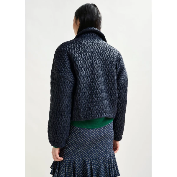 Essentiel Antwerp Navy faux leather bomber jacket, view 4