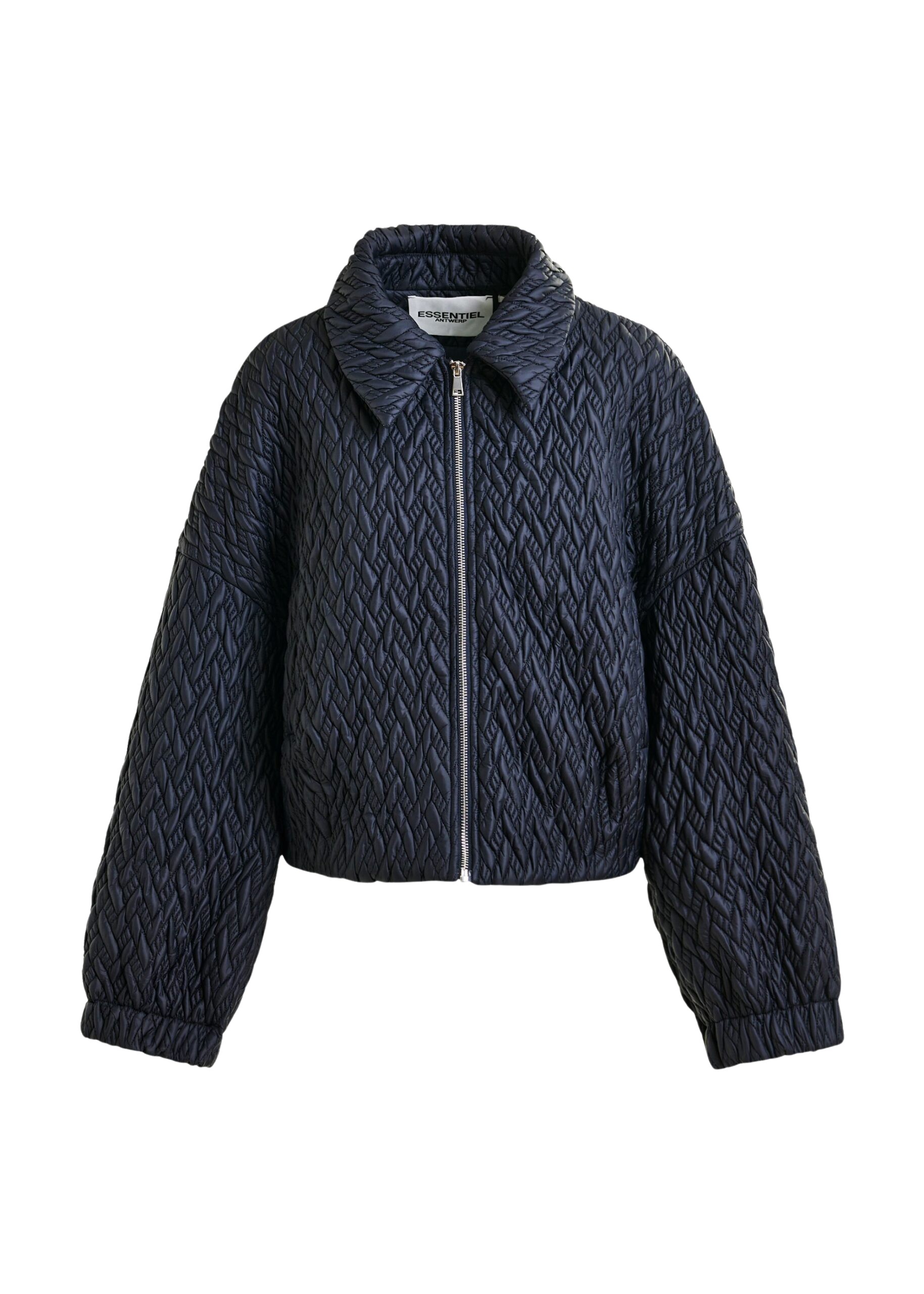 Essentiel Antwerp Navy faux leather bomber jacket