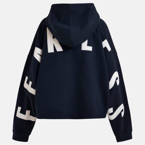 Essentiel Antwerp Navy oversized cotton hoodie with "fearless"-print - Essentiel Antwerp Hoodies - Colorful Belgian Design - Shop at Coveti