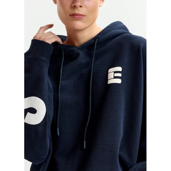 Essentiel Antwerp Navy oversized cotton hoodie with “fearless”-print, view 5