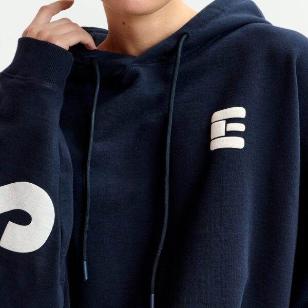 Essentiel Antwerp Navy oversized cotton hoodie with "fearless"-print - Essentiel Antwerp Hoodies - Colorful Belgian Design - Shop at Coveti