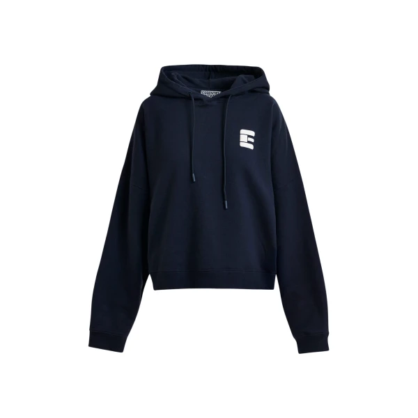 Essentiel Antwerp Navy oversized cotton hoodie with "fearless"-print - Essentiel Antwerp Hoodies - Colorful Belgian Design - Shop at Coveti