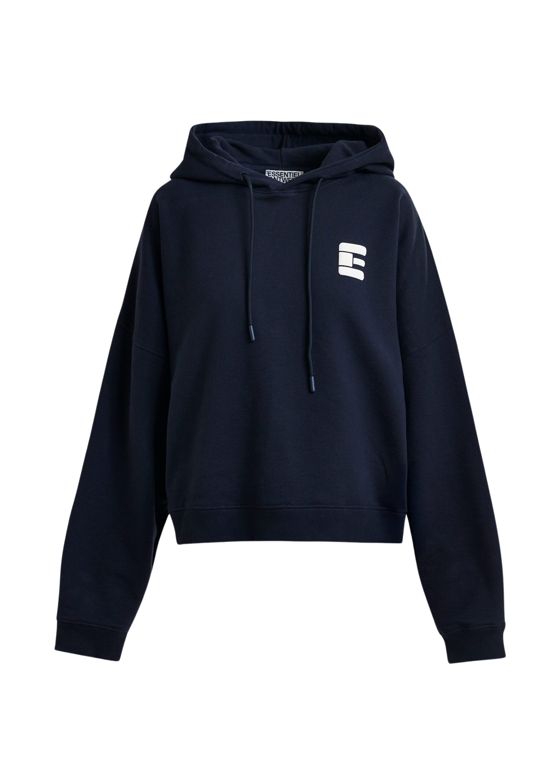 Essentiel Antwerp Navy oversized cotton hoodie with “fearless”-print