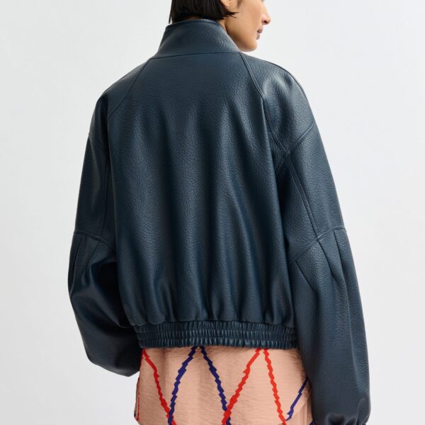 Essentiel Antwerp Navy oversized faux-leather bomber jacket - Essentiel Antwerp Jackets - Colorful Belgian Design - Shop at Coveti