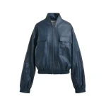 Essentiel Antwerp Navy oversized faux-leather bomber jacket - Essentiel Antwerp Jackets - Colorful Belgian Design - Shop at Coveti