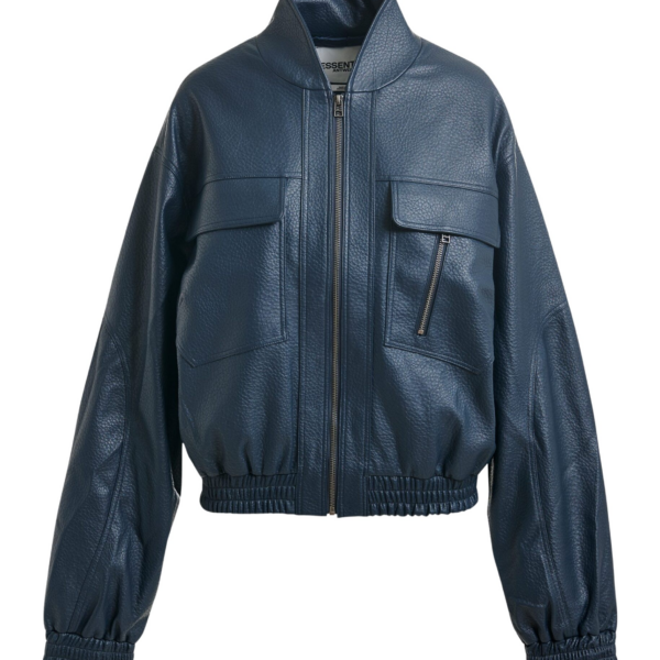 Essentiel Antwerp Navy oversized faux-leather bomber jacket - Essentiel Antwerp Jackets - Colorful Belgian Design - Shop at Coveti