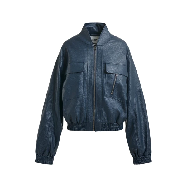 Essentiel Antwerp Navy oversized faux-leather bomber jacket - Essentiel Antwerp Jackets - Colorful Belgian Design - Shop at Coveti