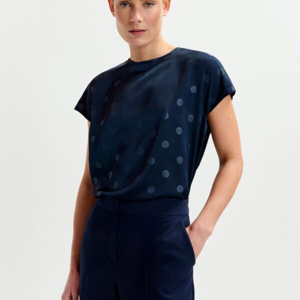 Essentiel Antwerp Navy polkadot top with cap sleeves - Essentiel Antwerp Tops - Colorful Belgian Design - Shop at Coveti