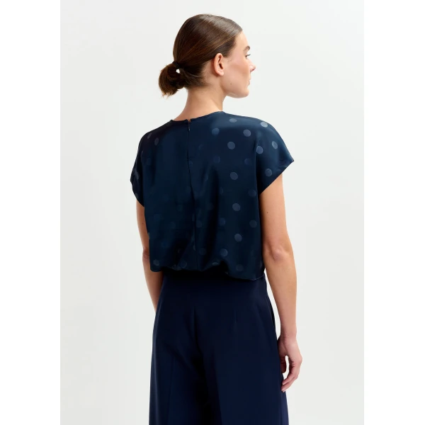 Essentiel Antwerp Navy polkadot top with cap sleeves, view 4