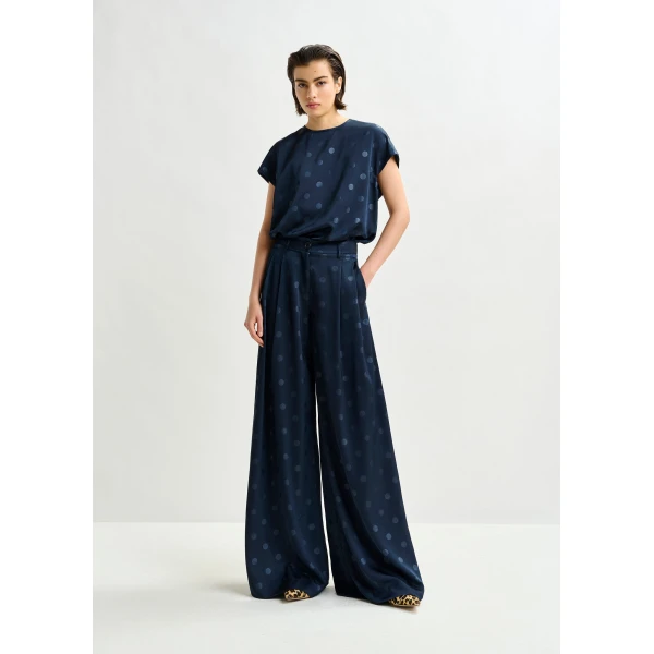 Essentiel Antwerp Navy printed wide-leg pants, view 2