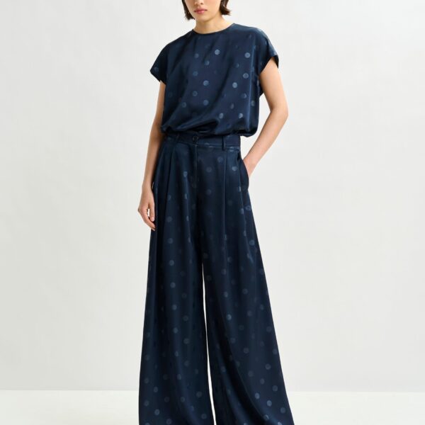 Essentiel Antwerp Navy printed wide-leg pants - Essentiel Antwerp Pants - Colorful Belgian Design - Shop at Coveti