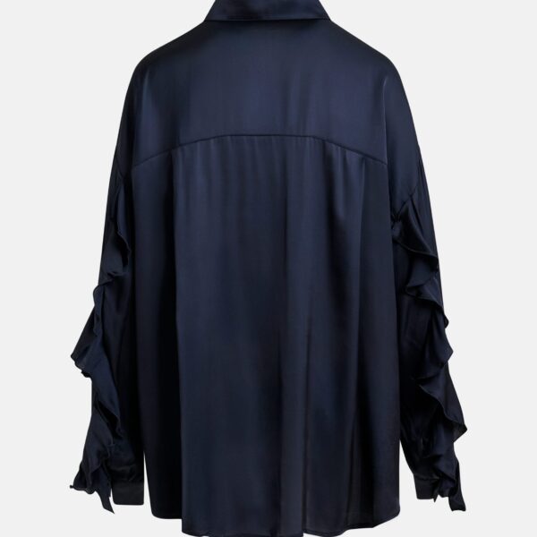 Essentiel Antwerp Navy ruffle-trimmed oversized shirt - Essentiel Antwerp Shirts - Colorful Belgian Design - Shop at Coveti