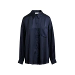 Essentiel Antwerp Navy ruffle-trimmed oversized shirt - Essentiel Antwerp Shirts - Colorful Belgian Design - Shop at Coveti