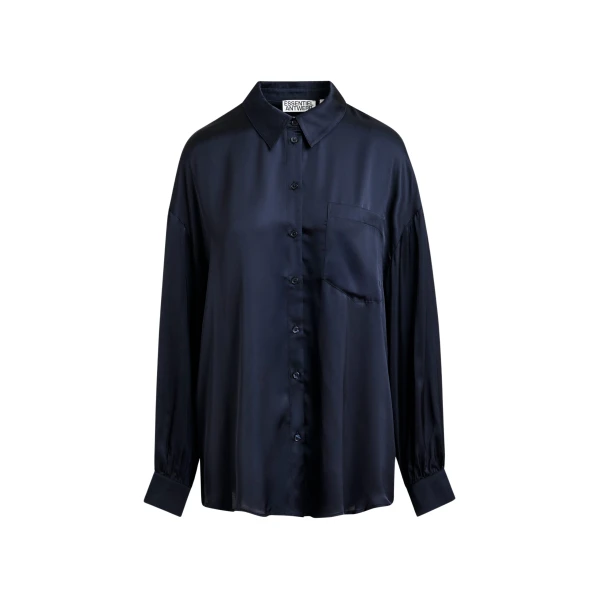 Essentiel Antwerp Navy ruffle-trimmed oversized shirt - Essentiel Antwerp Shirts - Colorful Belgian Design - Shop at Coveti