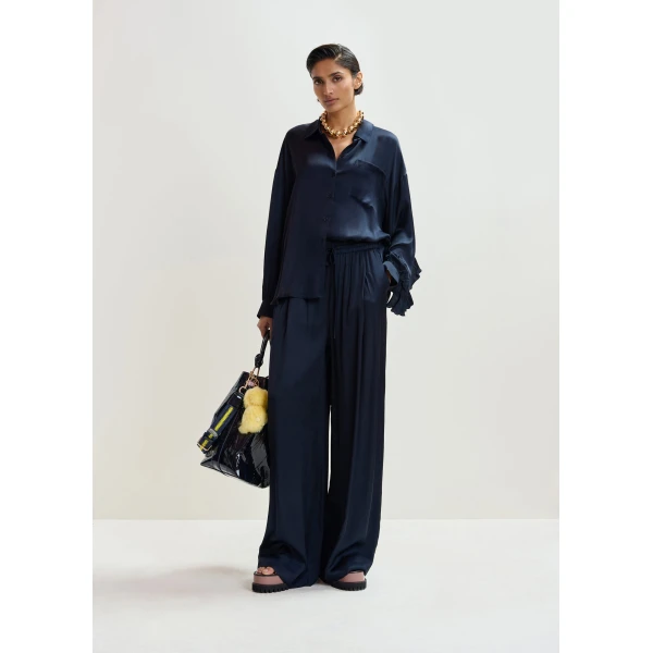 Essentiel Antwerp Navy wide-leg pants, view 2