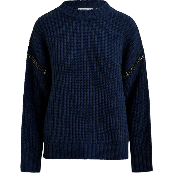 Essentiel Antwerp Navy wool-blend turtleneck with detachable collar and rhinestone embellishments - Essentiel Antwerp Knitwear - Colorful Belgian Design - Shop at Coveti