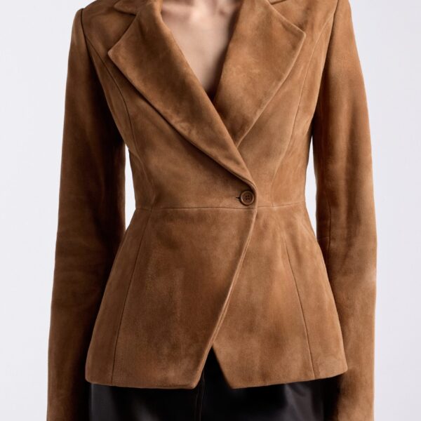 Nour Hammour Jackets Color | 90s Blazer Tailored Suede Blazer luxury leather Jackets from Coveti