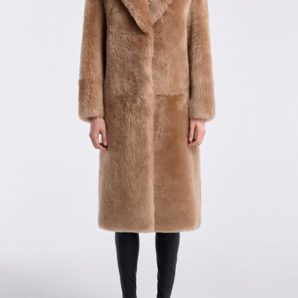 Nour Hammour Coats Color | Anaïs Textured Shearling Coat luxury leather Coats from Coveti