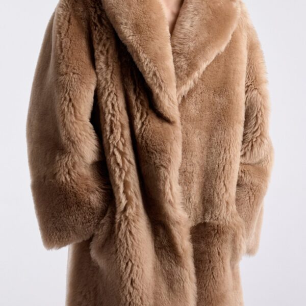 Nour Hammour Coats Color | Anaïs Textured Shearling Coat luxury leather Coats from Coveti