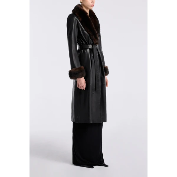 Nour Hammour Baez Luxe Leather Coat, view 3