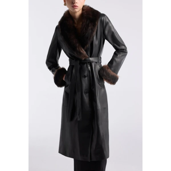Nour Hammour Baez Luxe Leather Coat, view 5